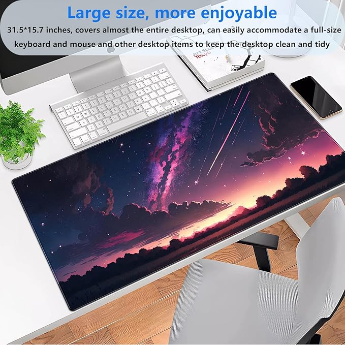 Anime Galaxy Desk Mat, Large Gaming Mouse Pad 31.5x15.7x0.12 in for Gamer