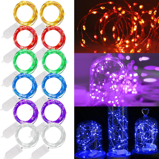 WATERGLIDE 12 Pack Mini String Lights - 20 LED Battery Operated Fairy Lights | Waterproof Silver Wire for DIY Decor