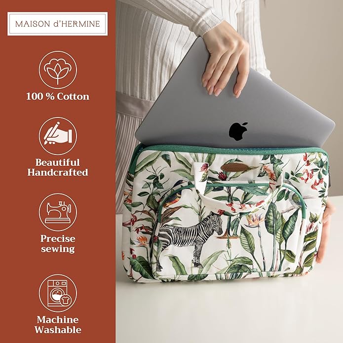 Maison d'Hermine Laptop Bag with Pocket Upto 15.5 inch Stain and Water Repellent Cotton Canvas Spring Summer (Wild)