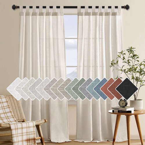 H.VERSAILTEX Natural Linen Tab Top Curtains 84 Inch Length for Living Room 2 Panel Drape Semi Sheer Neutral Country Rustic Farmhouse Boho Curtain Bedroom Muslin Look Light Filtering, Heathered Natural