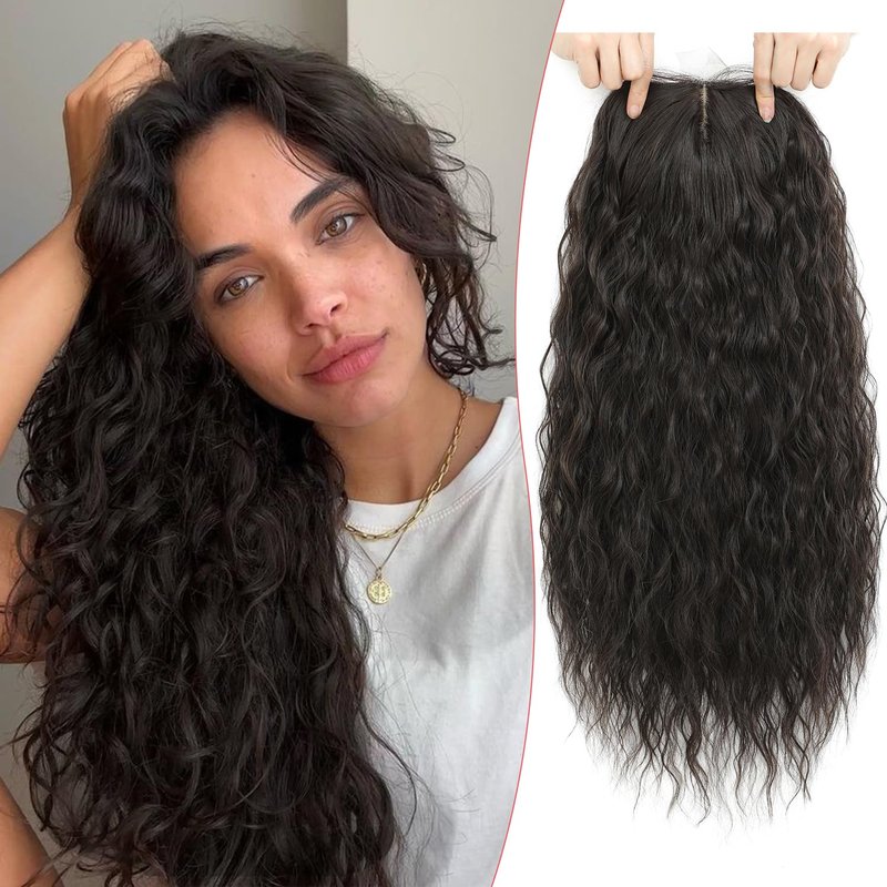 PANEWAY Curly Hair Toppers For Women with Thinning Hair Synthetic 6.5ââx6.5ââ Ladies Wiglets Full Coverage Topper Perfect for Daily, Holiday, Style (20",Dark Brown)