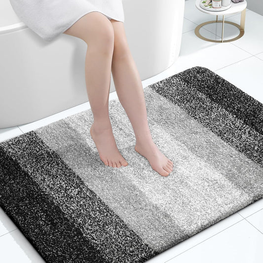 OLANLY Large Bathroom Rugs - Extra Soft Microfiber Mat 47x32 | Quick Dry, Rubber Backing, Machine Washable - Black