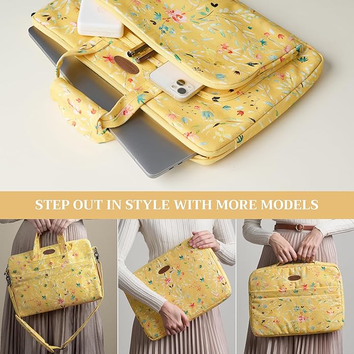 Maison d'Hermine Laptop Bag with Pocket Upto 13.5 inch Stain and Water Repellent Cotton Canvas Spring Summer (Colmar - Yellow)