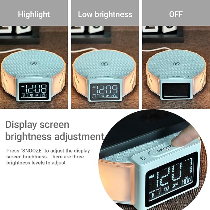 YIDPU Alarm Clock with Fast Wireless Charging 15W,Digital Alarm Clock Night Lamp for Bedroom, RGB Nightlight for 5 Colors,Snooze Mode,8 Types of Music with Cable (White)