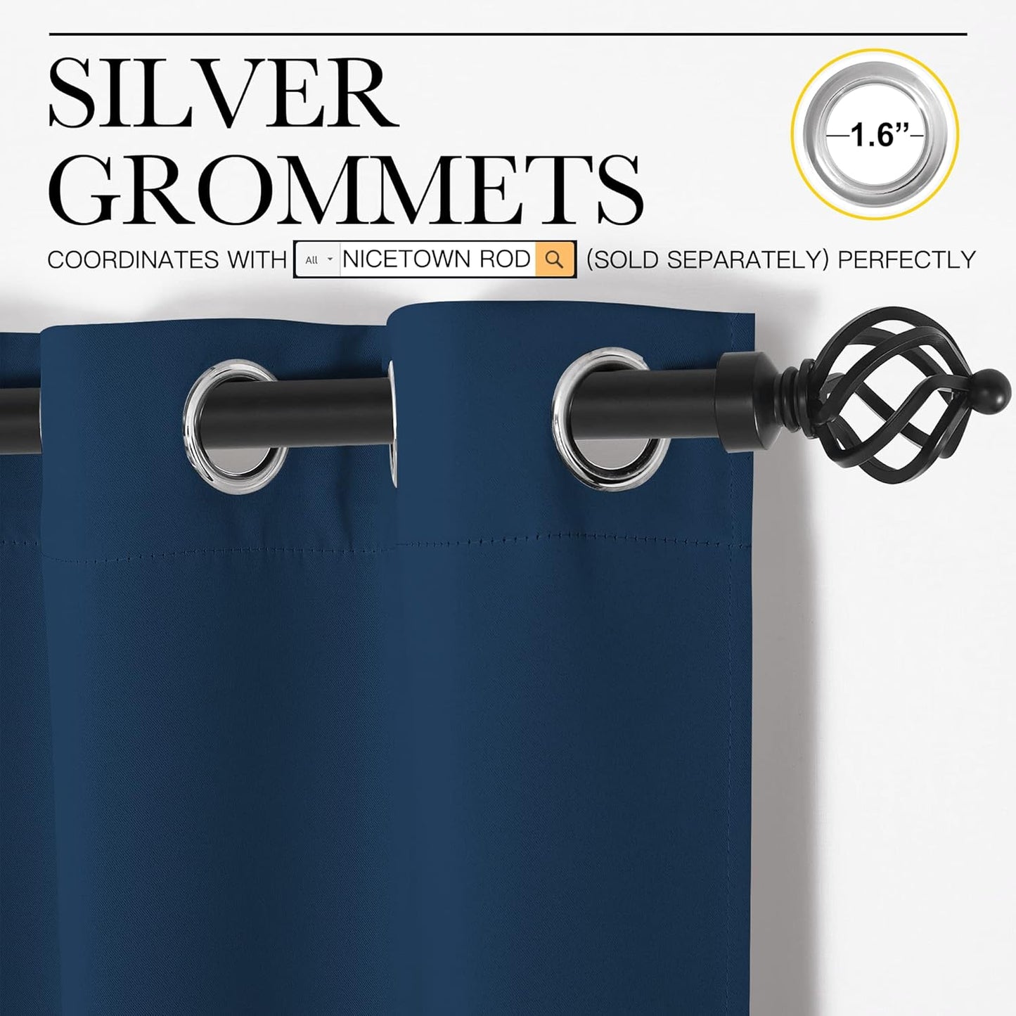 NICETOWN Blackout Curtain Panels - Thermal Insulated Grommet Drapes for Basement | Moroccan Blue, 34x54" (1 Pair)
