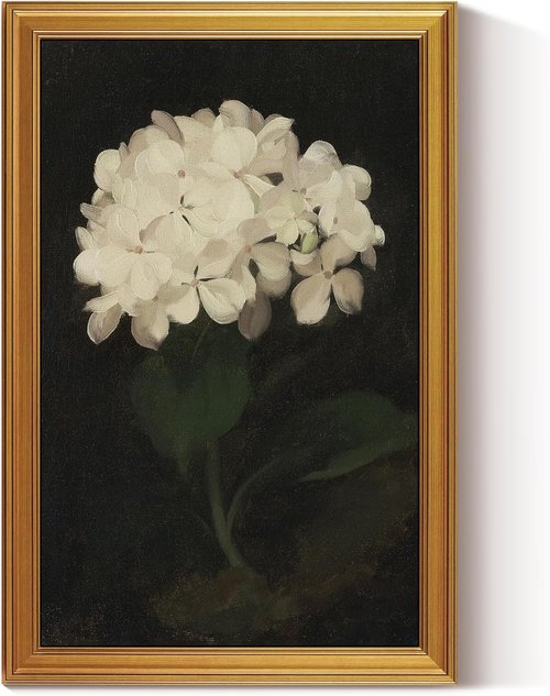 HUARCEY Vintage Gold Framed Wall Art - Elegant White Hydrangea Canvas Print | 24"x36" Home Decor