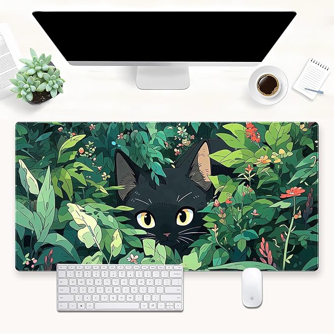 Cindasun Black Cat Mouse Pad Green XL 31.5 x 15.7 in