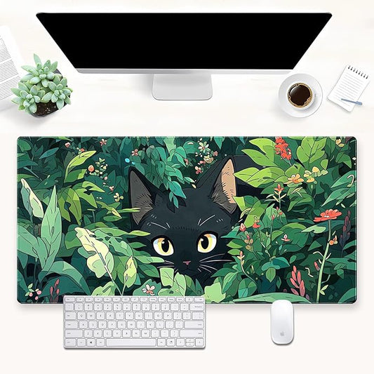 Cindasun Black Cat Mouse Pad Green XL 31.5 x 15.7 in