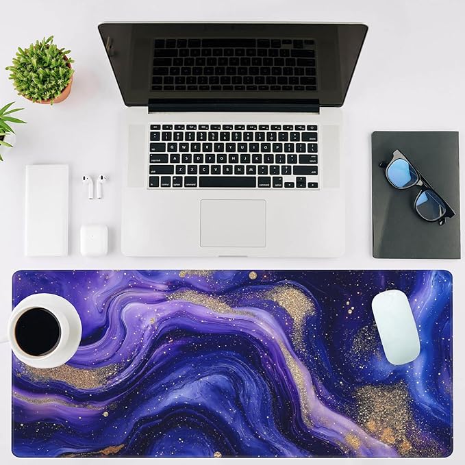 NIYLYNSYN Mouse Pad Large Fluid Art Marble Texture Non-Slip Game Desk Mat with Stitched Edge Laptop Keyboard Desk Pad for Work Home Gaming (35.4 x 15.7 Inches)