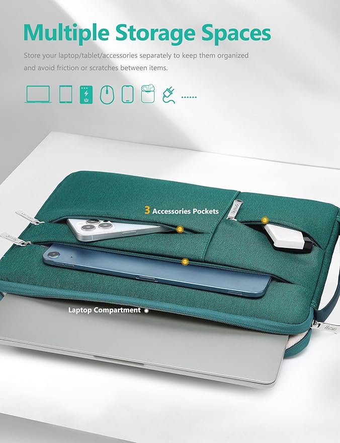 HYZUO 13.3-14 Inch Laptop Sleeve Bag for MacBook Pro 14 M5-M1 Pro/Max A3426 A3427 2026-2021, MacBook Air/Pro 13, 13.8-13.5 Surface Laptop/Book, Notebook Case for 13" HP Dell Lenovo Asus, Dark Green