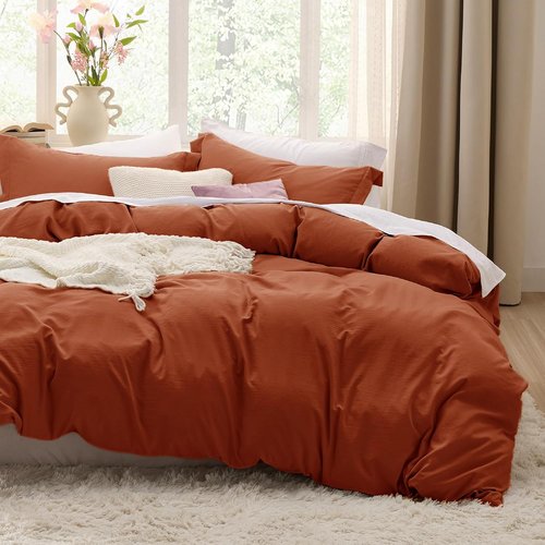 Bedsure Terracotta Duvet Cover Set - Extra Soft Prewashed Cotton-Like Bedding, Queen Size 90x90 Inches with Zipper Closure & 2 Pillow Shams
