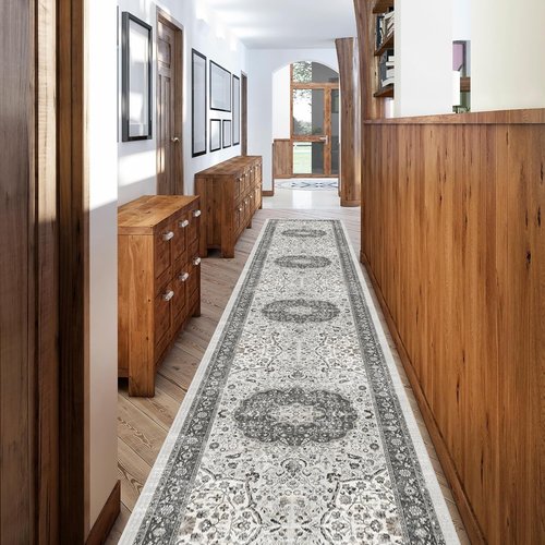 Hallway Washable Runner Rug - Vintage Soft Non-Slip Indoor Carpet for Entryway | 2'6''x12', Grey