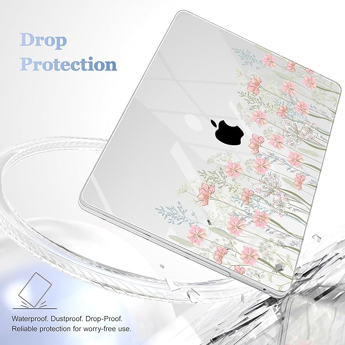 Lepeoac Case for MacBook Pro 13 inch Case M2 2022-2016 A2338 M1 A2251 A2289 A2159 A1989 A1708 A1706, Plastic Hard Shell + Keyboard Cover + Dust Plug, Floral C322