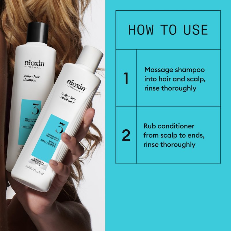 Nioxin Duo Kit | System 3 Scalp + Hair Thickening Shampoo & Conditioner, 10.1 Fl Oz Each | For Colored, Dry, & Damaged Hair with Light Thinning