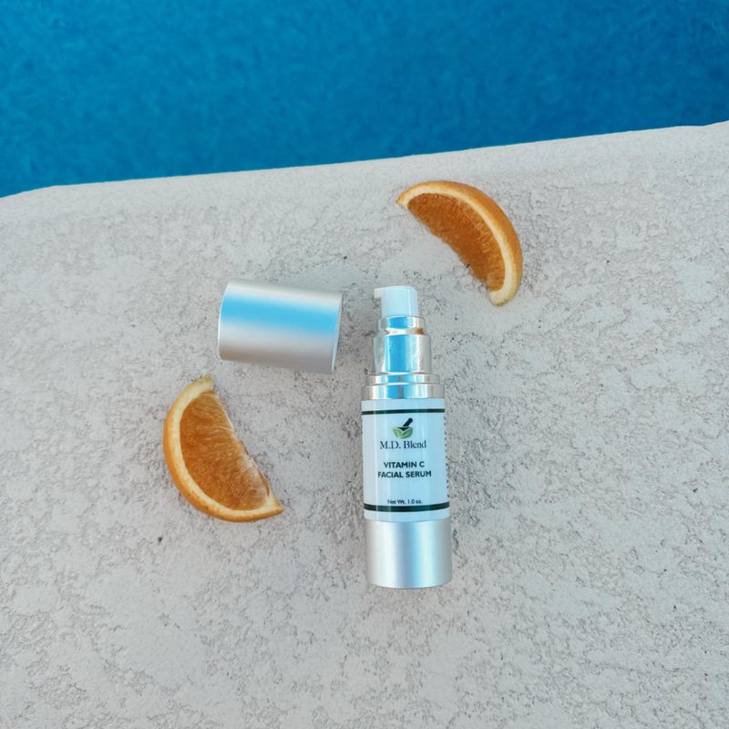 M.D. Blend Vitamin C Serum With L-Ascorbic Acid 10% & Hyaluronic Acid For Skin Illuminating & Anti-Aging, Includes Blend Of Witch Hazel, Aloe Vera, L-Arginine & Glycerin, 1 fl Oz Pump