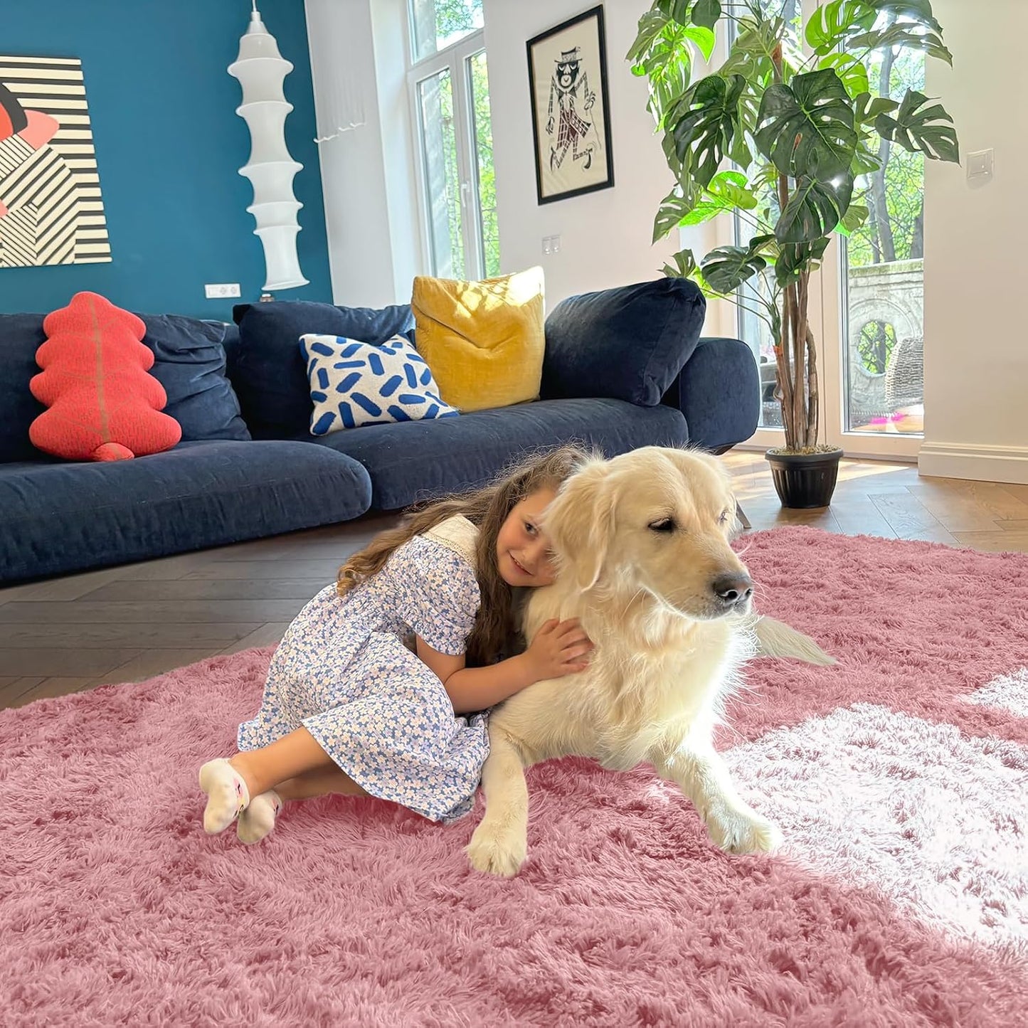 OLANLY Large Area Rug - Soft Fluffy Shaggy Carpet for Living Room & Bedroom | 5x8 Pale Pink