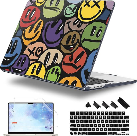 Lepeoac Case for 2026/2025/2024/2023 MacBook Air 15-inch Laptop Release M5 A3448 /M4 A3241 /M3 A3114 /M2 A2941, Stylish Protective Hard Shell Cover for MacBook Air 15.3 inch, Happy Emoji