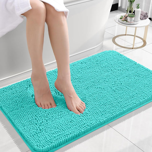 OLANLY Bath Rugs - Extra Soft Chenille, Quick-Dry & Absorbent | 24x16 Teal Machine Washable Mats
