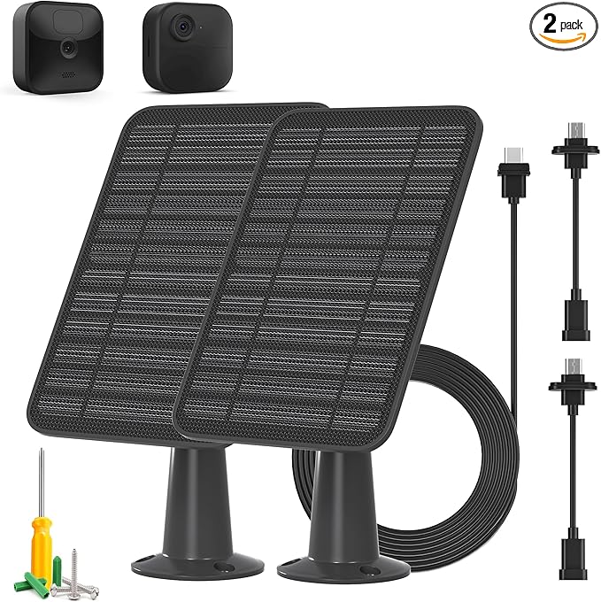 Solar Panel for Blink Outdoor 2K+/4(4th Gen)/Outdoor(3rd Gen) XT3 and XT2/XT Camera/Blink Outdoor Camera, 5W Solar Panel Charger with Mount 13.1ft Cable Rubber Plug, IP65 Waterproof, 2 Pack