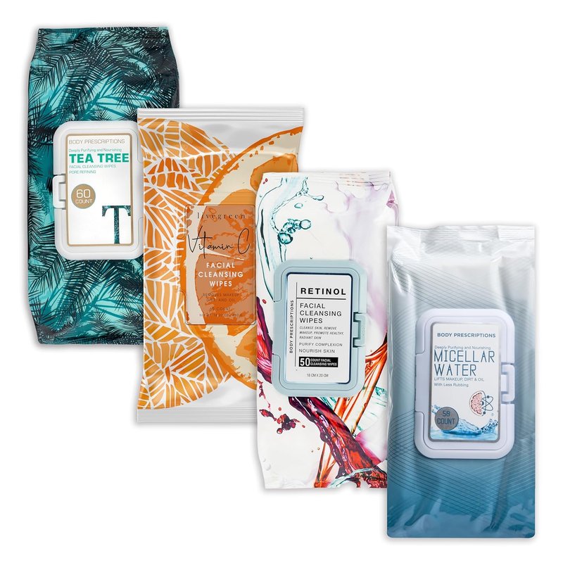 Body Prescription Makeup Cleansing Wipes - Gentle Face Wipes with Tea Tree & Vitamin C | 50 Count Pack of 4