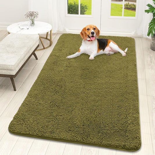 OLANLY Dog Door Mat - Absorbent Non-Slip Chenille for Muddy Paws | 59x32 Inches, Quick Dry, Willow Green