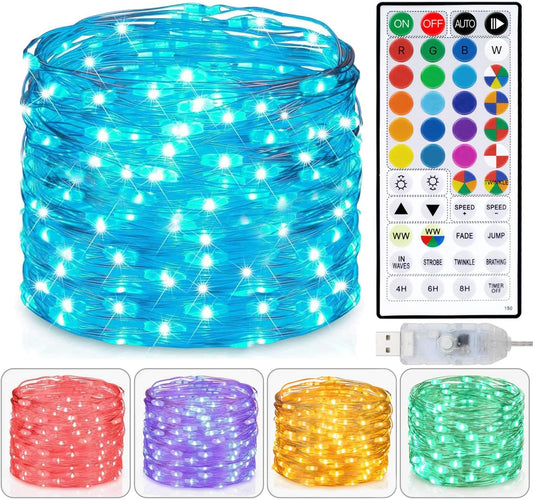 Skiennix Fairy Lights - 33ft 100 LEDs with Remote | Warm White & 20 Color Changing Twinkle Lights for Bedroom, Party, Wedding, Christmas Decor