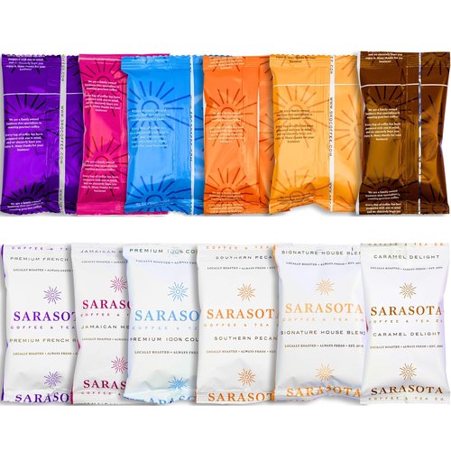 Coffee Packets Sampler - Gourmet Variety Pack of Ground Coffee | Medium Dark & Flavored Roasts, Low Acid, 2oz Bags