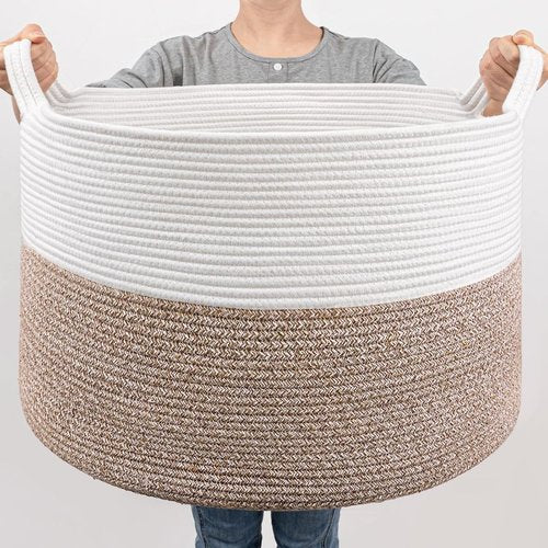 Goodpick Large Woven Rope Storage Basket - 83L Capacity for Blankets & Dorm Essentials | 21.7 x 13.8 Inches
