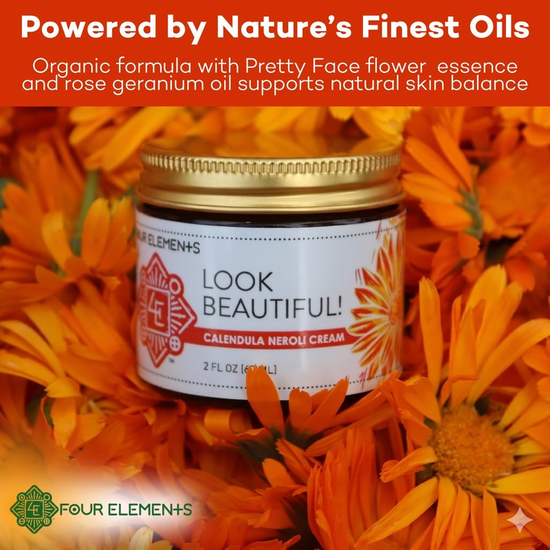 Four Elements 4E Calendula Neroli Cream 2 Oz | Organic Face Moisturizing Cream with Shea Butter & Essential Oils | Hydrating Skin care for Soft, Smooth Skin | Self-Care Gifts for Women