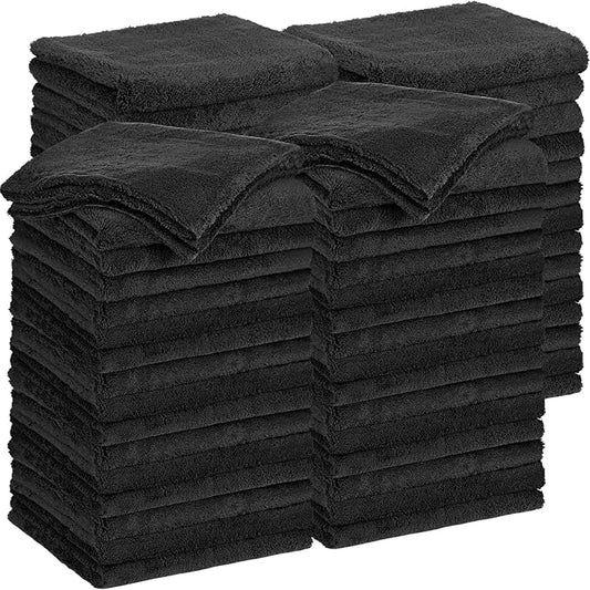 Shimeyao 30 Pcs 16 x 16 Inch Edgeless Microfiber Plush Towels for Cars Detailing Drying Wash Polishing Absorbent Cleaning Cloths, 500 GSM(16 x 16 Inch, Black, 30 Pcs)