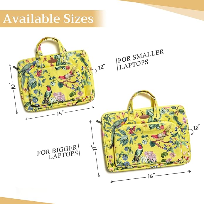 Maison d'Hermine Laptop Bag with Pocket Upto 15.5 inch Stain and Water Repellent Cotton Canvas Spring Summer (Eden - Yellow)