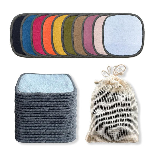Minasuki Reusable Makeup Remover Pads 20 Pack - Washable Bamboo Charcoal Cotton Rounds, Double-Layered Reusable Cotton Pads for All Skin Types with Cotton Bag for Storage