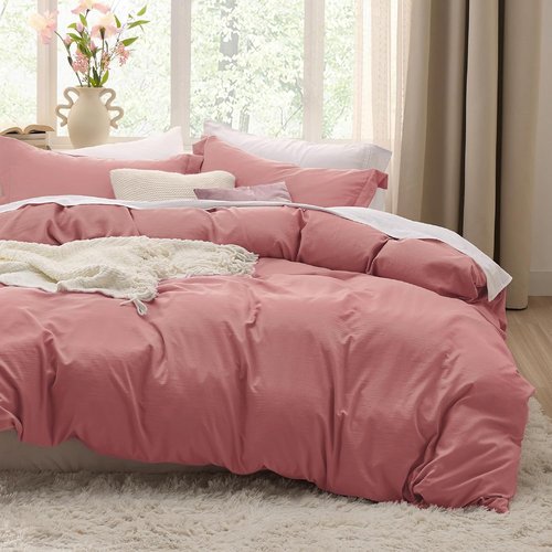 Bedsure Pink Clay Duvet Cover Set - Extra Soft Full Size Bedding, 3 Pieces with Zipper Closure, 80x90 Inches