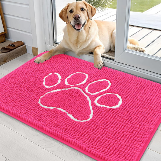 OLANLY Dog Door Mat - Absorbent Non-Slip Mud Mat for Muddy Paws | 36x24 Hot Pink Chenille Design