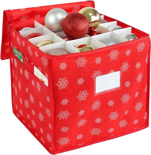 Christmas Ornament Storage Box | Store 64 Ornaments - Non-Woven, Tear-Proof Design with Adjustable Dividers
