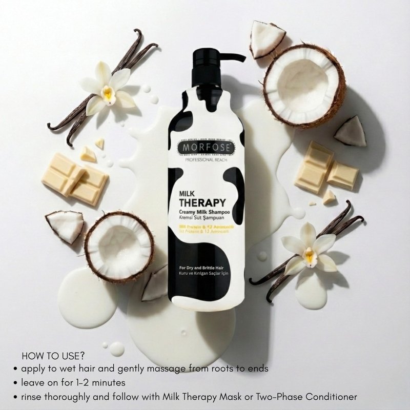 Morfose Professional Milk Therapy Creamy Hair Shampoo for Dry, Damaged, or Brittle Strands, Repairs and Protects, fuller, healthier, softer look, Eliminates Dryness, Damage, and Split Ends, 1000 ml