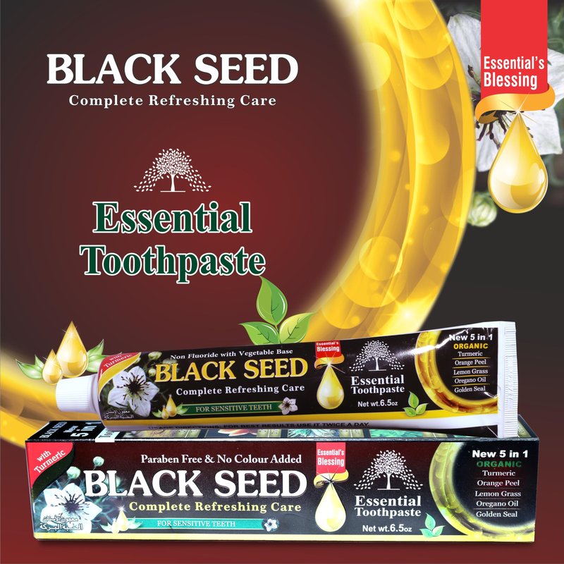 Organic Black Seed Essential Toothpaste 5 in 1 100% Fluoride Free & Vegetable Base for Sensitive Teeth.