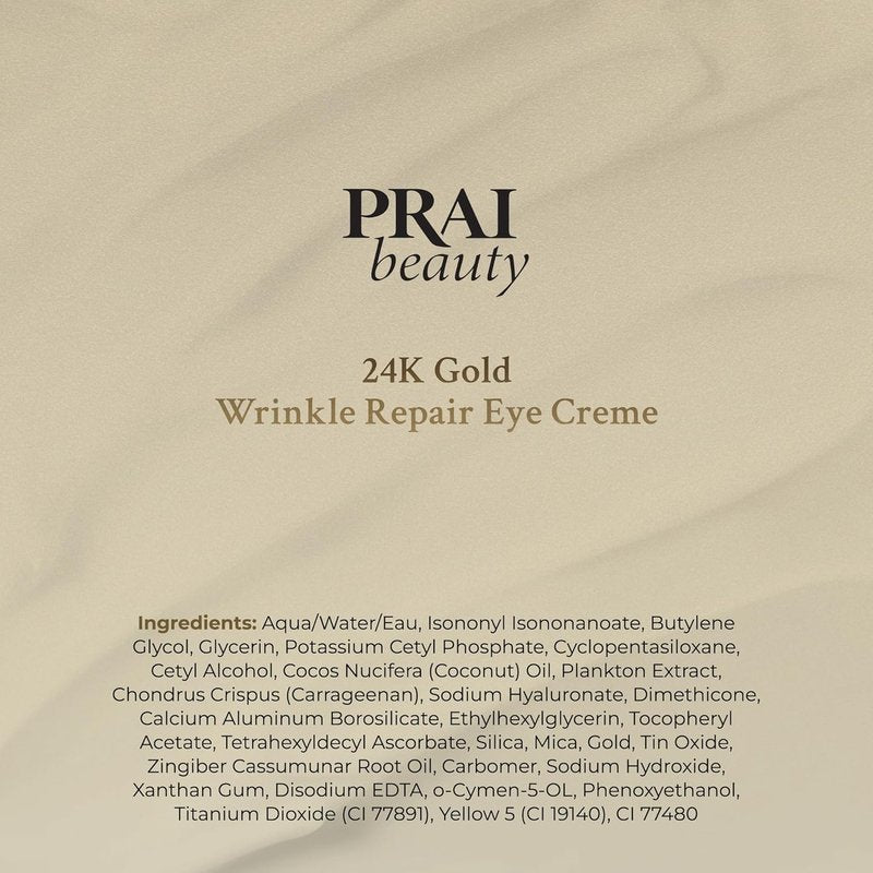PRAI Beauty 24K Gold Eye Cream - Anti-Aging Wrinkle Repair with Hyaluronic Acid | 0.5 Oz