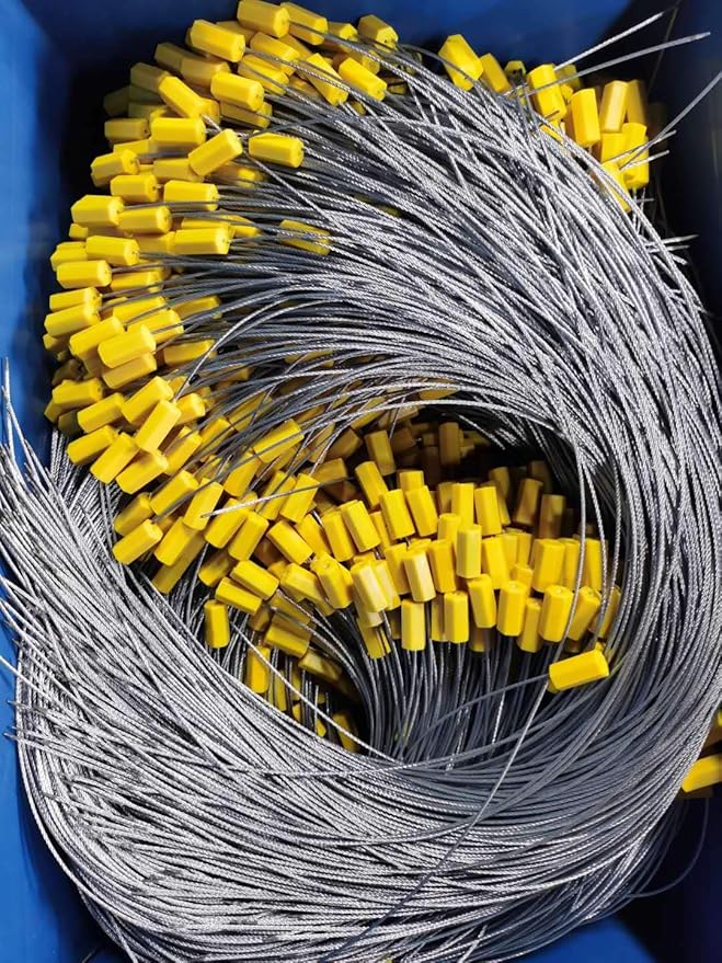 Leadseals 24" Steel Wire Cable Seals Tamper Resistant Security Tags Numbered Garden Marking Label Lock Strip Self-Locking Padlock Length 60 cm (Pack of 100pcs) (Yellow)