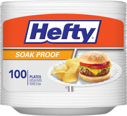Hefty Disposable Foam Plates - Soak Proof Design for Easy Cleanup | 8.9 Inches, 100 Count, White
