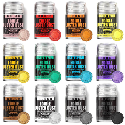 RBUGR Edible Glitter - 12 Vibrant Colors for Cocktails & Baking | Vegan Shimmer Dust (4g/0.14oz)