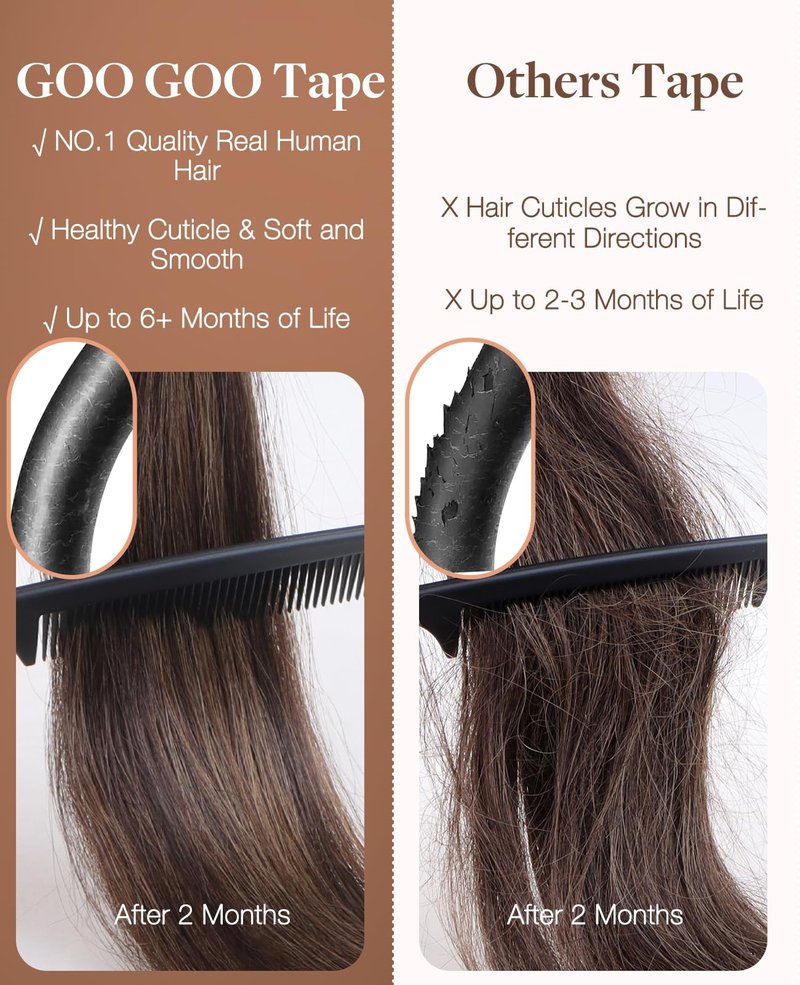 GOO GOO Invisi Edge Tape in Hair Extensions Human Hair, 2 Dark Brown, 10pcs 18inch 25g, Virgin Remy Hair, Seamless Injected Tape, Natural Look