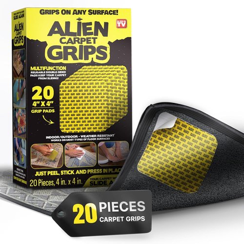 Alien Grip Carpet Tape - 20 Pcs Anti-Slip Double-Sided Rug Grippers for Hardwood & Tile Floors