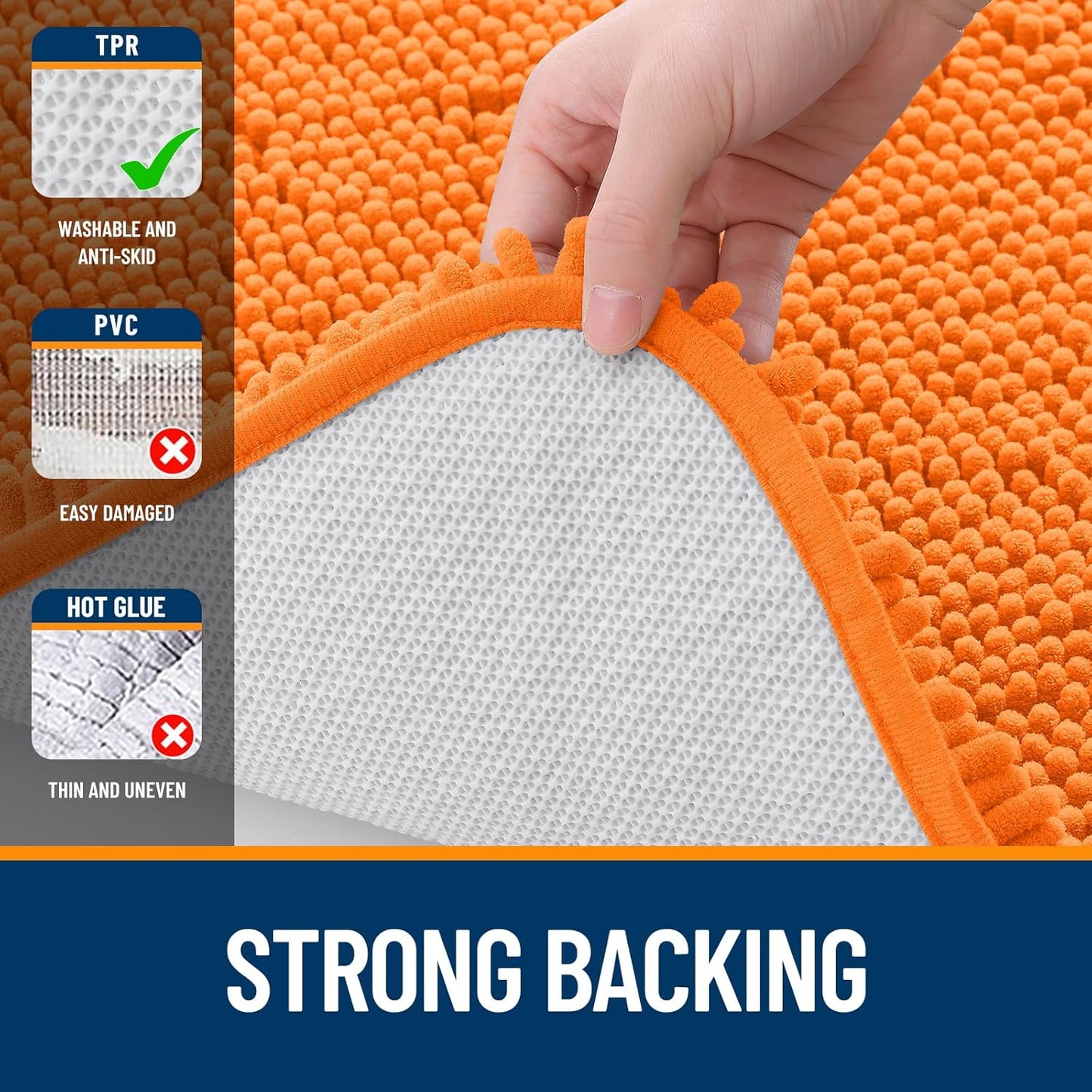OLANLY Bathroom Rugs - Extra Soft Chenille Bath Mats with Rubber Backing | 30x20, Quick Dry, Orange