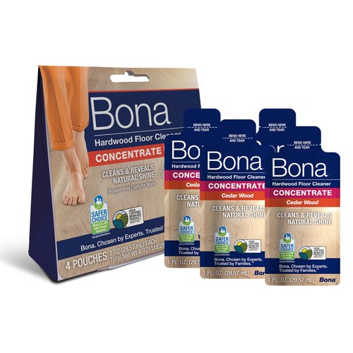 Bona Hardwood Floor Cleaner Concentrate, Cedar Wood Scent, 1 fl oz, Pack of 4 (Makes 128 fl oz) - Residue-Free Floor Cleaning Concentrate Spray Mop and Spray Bottle Refill - For Wood Floors