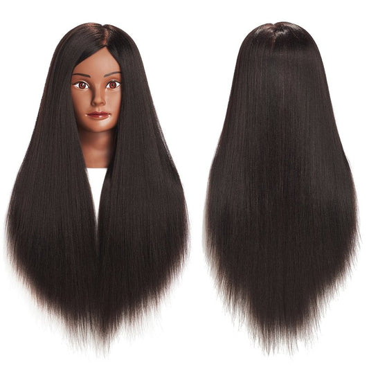 Training Head 26"-28" Long Hair Mannequin Training Head Dolls for Cosmetology Synthetic Fiber Hair Styling Hairdressing Manikin Head for Hairdresser with Clamp Stand (Yaki Black)