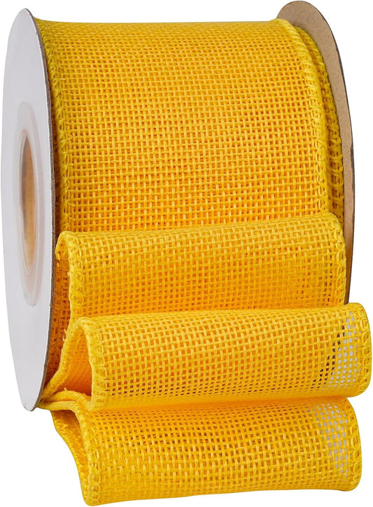 Yellow Wired Burlap Ribbon - 2.5 Inch Solid Ribbon with Wire Edge for Mother's Day Bows | 10 Yards