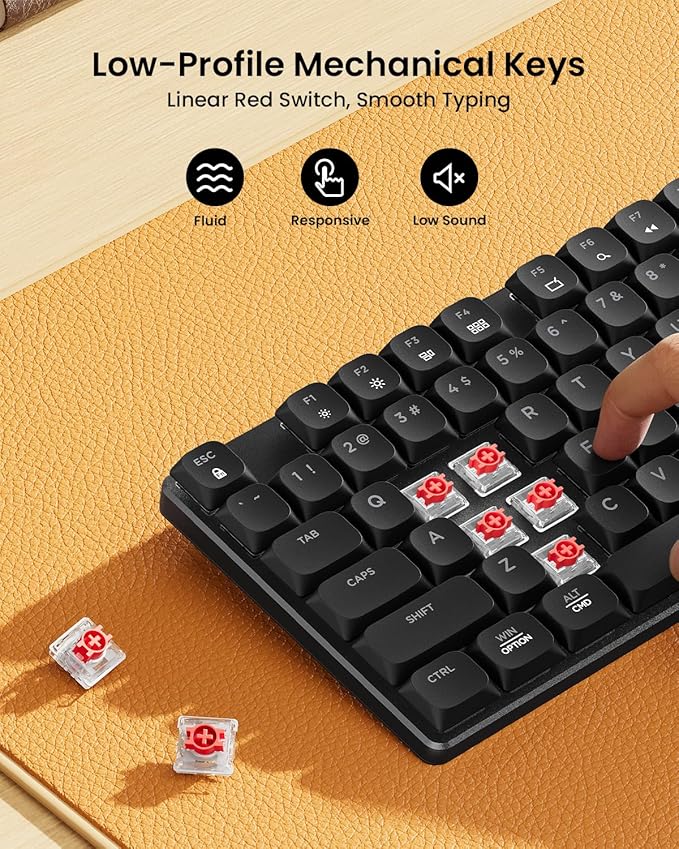 ProtoArc Wireless Mechanical Keyboard and Mouse, USB-C Rechargeable Aluminum Keyboard and Mouse Combo, Red Linear Switches, 2.4G + Bluetooth Connectivity, 3 Devices - Black