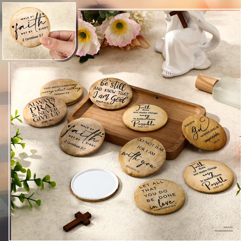 GlikCeil 72 Pcs Mini Christian Compact Mirrors for Women Church Gifts Retro Inspirational Bible Verse Pocket Makeup Mirrors Religious Gift for First Communion Church Baptism Party Favors