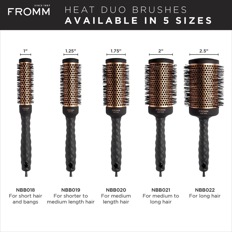 Fromm Heat Duo Copper x Ceramic 1" Round Brush for Expert Blowouts and Faster Hair Drying, Roller Hairbrush for Anti-static Styling, Smoothing, Straightening and Shine